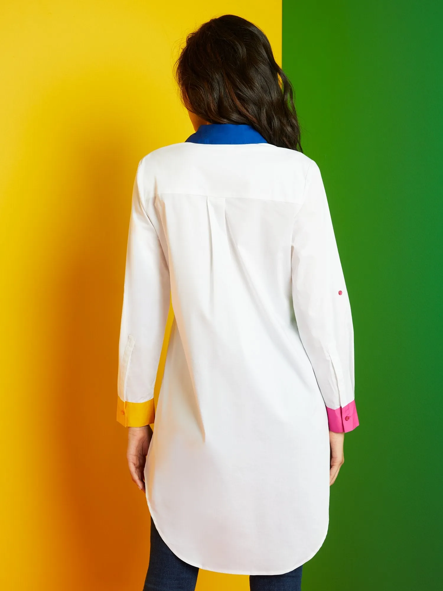 Accented Button-Down Tunic Shirt