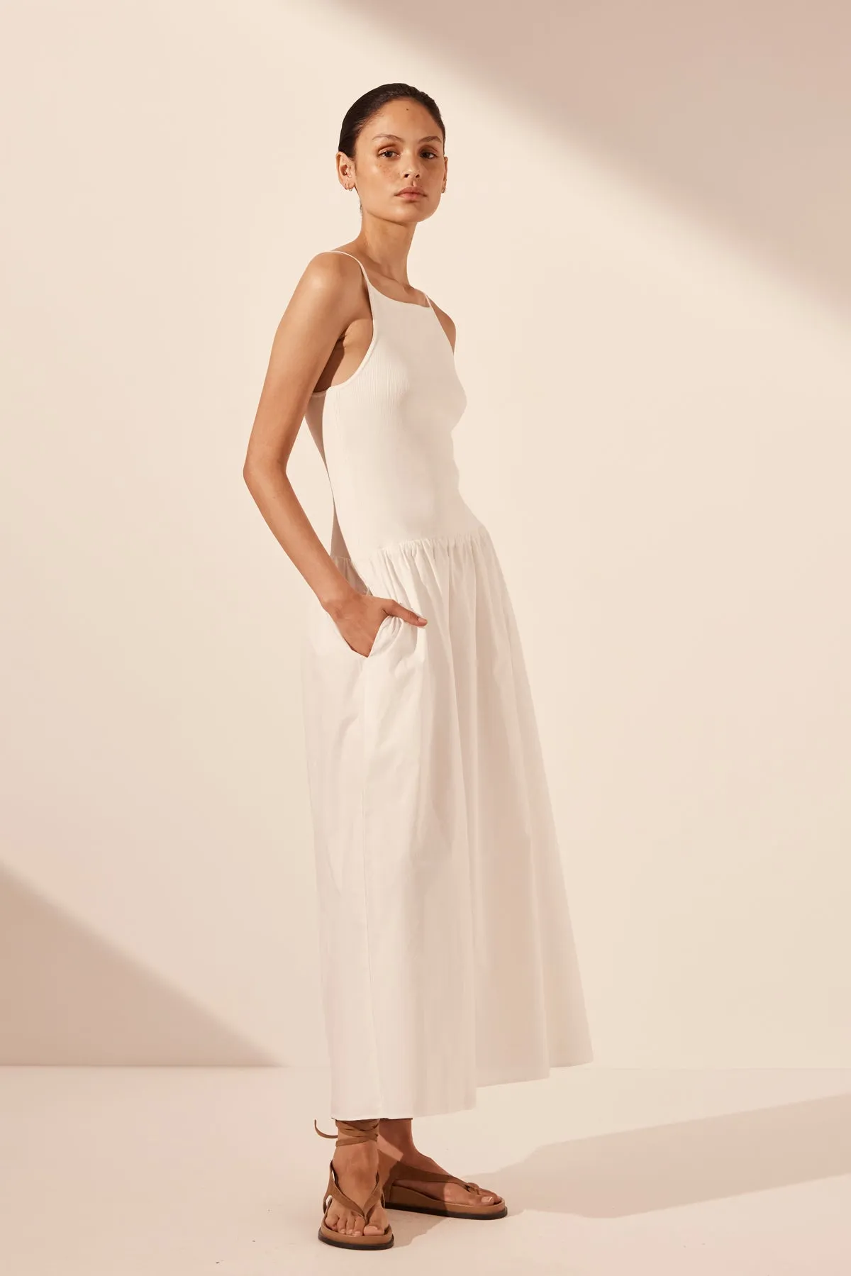ALIAH HIGH NECK MIDI DRESS - IVORY
