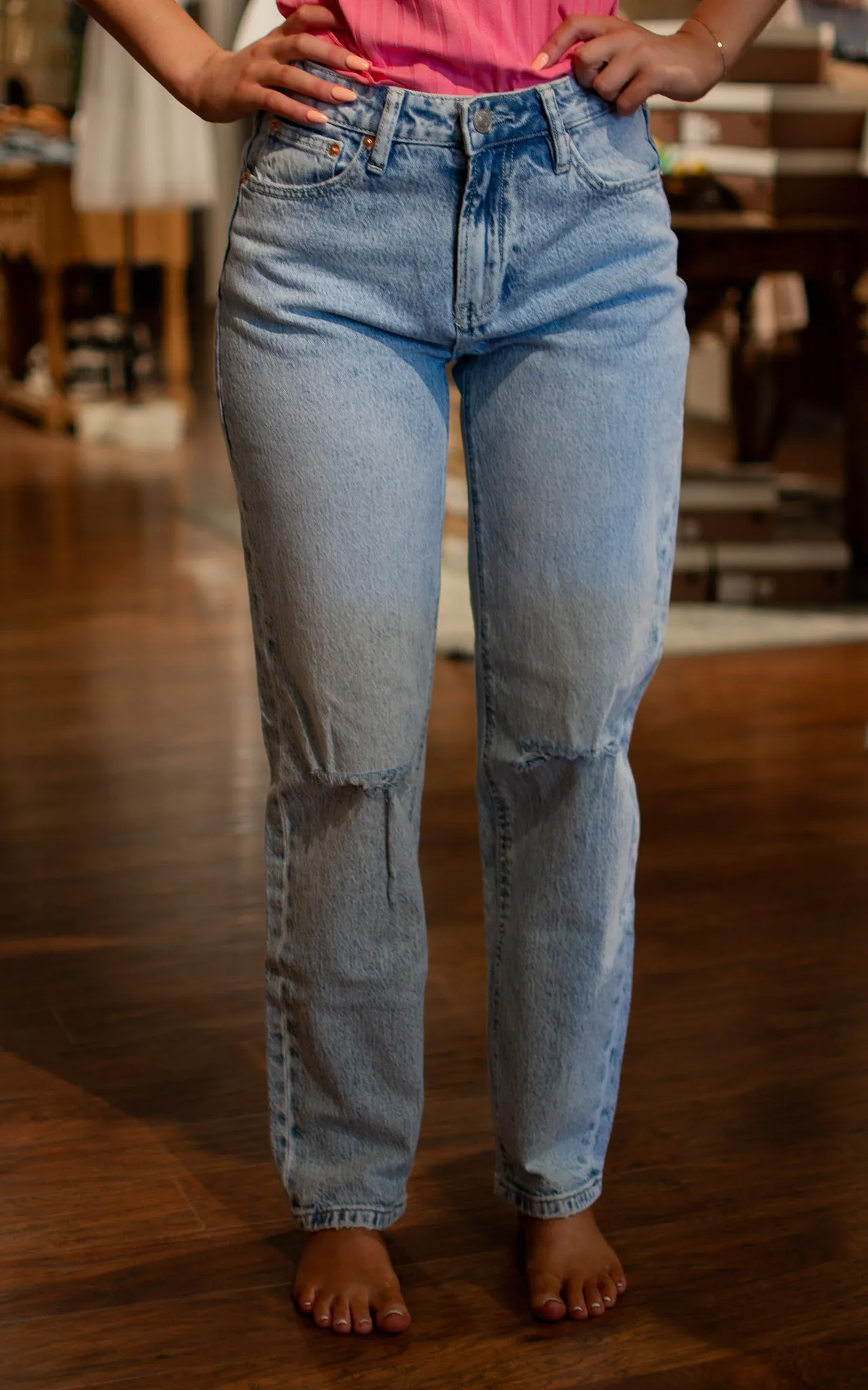 Argentina Blue Slit Knee Mica Jeans