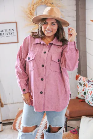 Ash Rose Vintage Oversized Corduroy Button-Up Pocketed Shacket