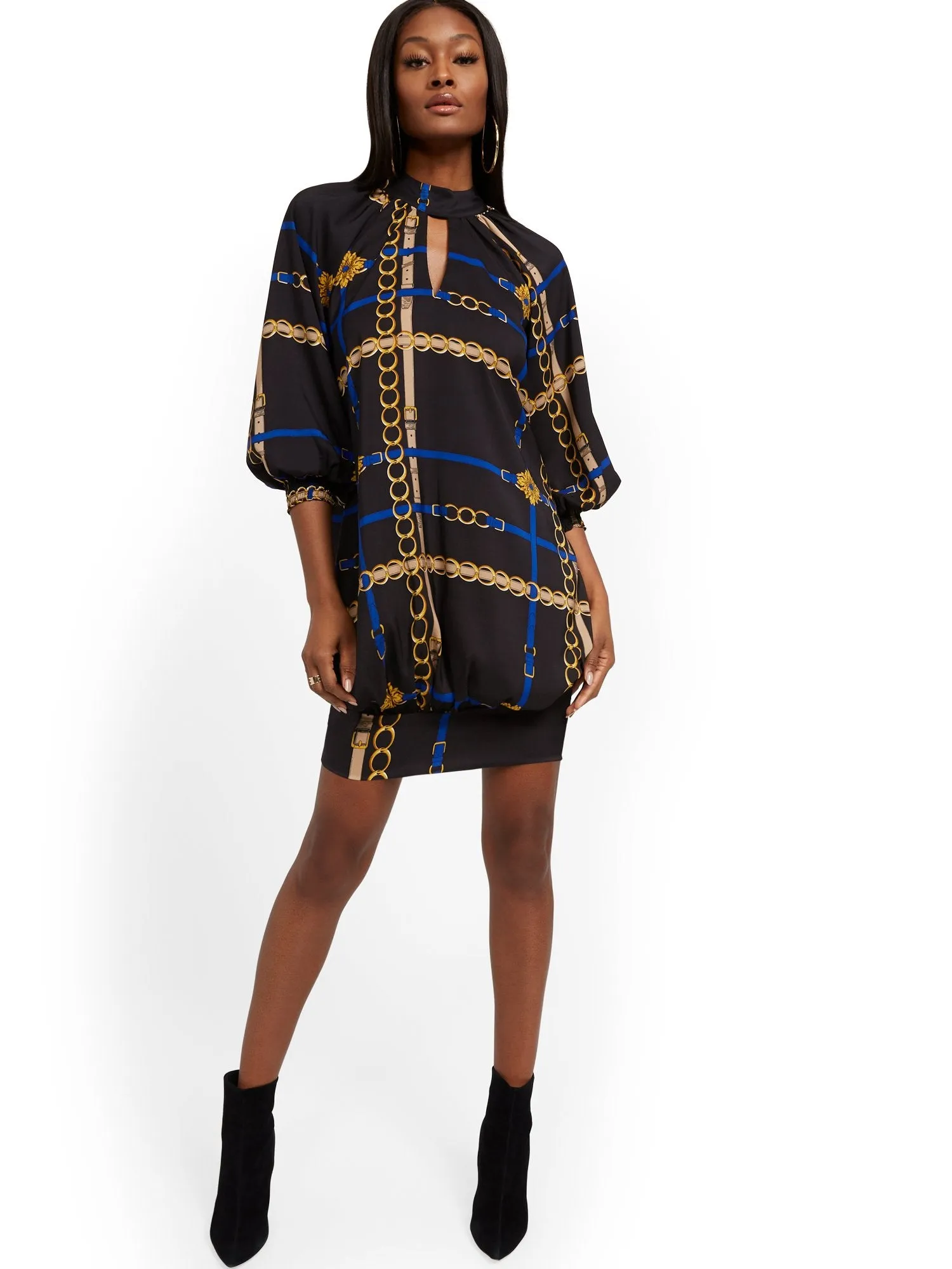 Belt-Print Tunic Dress