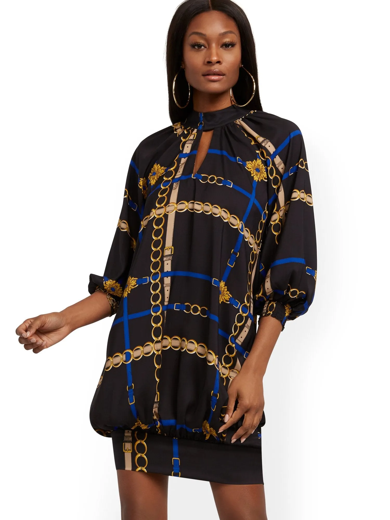 Belt-Print Tunic Dress