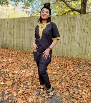 Bintu Black and Gold Embroidered Top and pants - DP4084