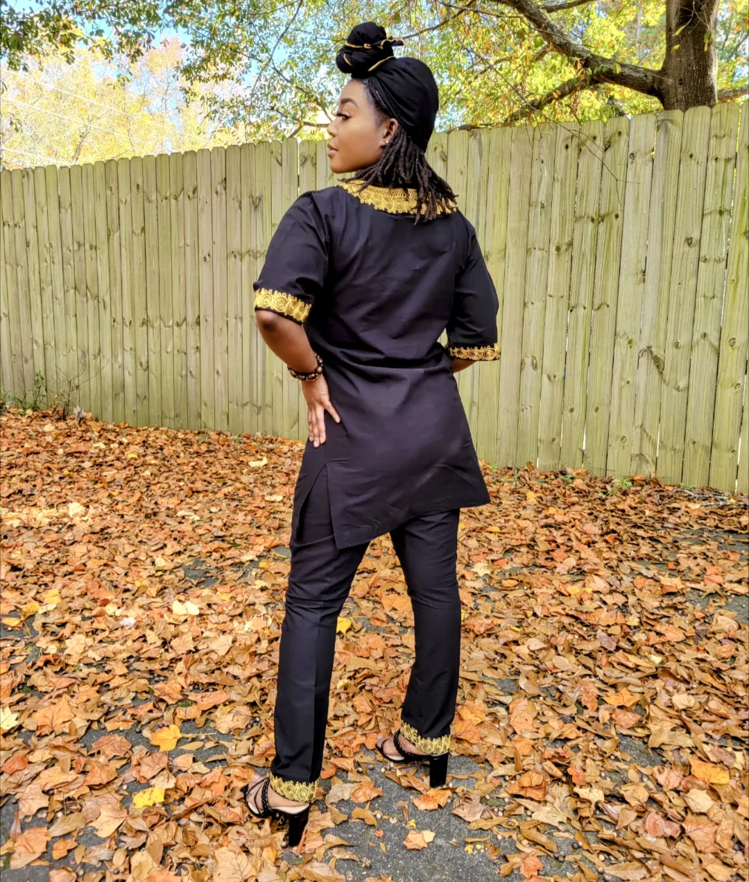 Bintu Black and Gold Embroidered Top and pants - DP4084