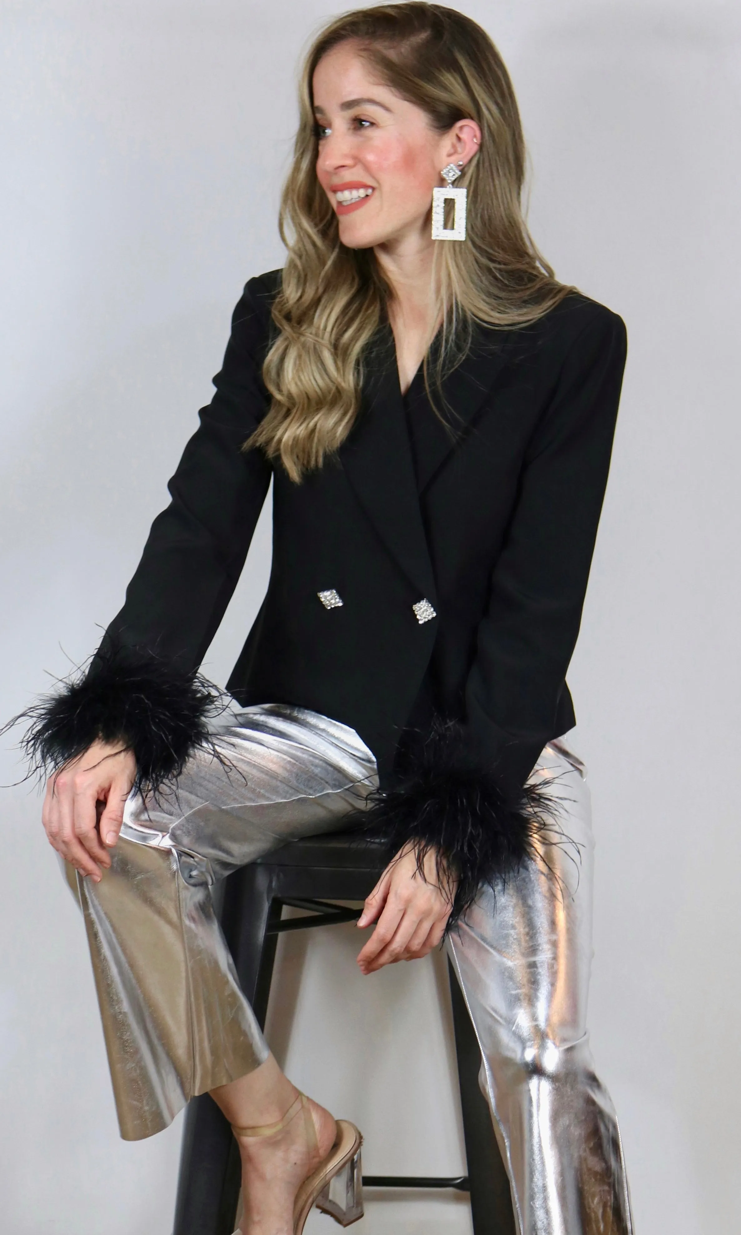 Black Feather Detail Blazer