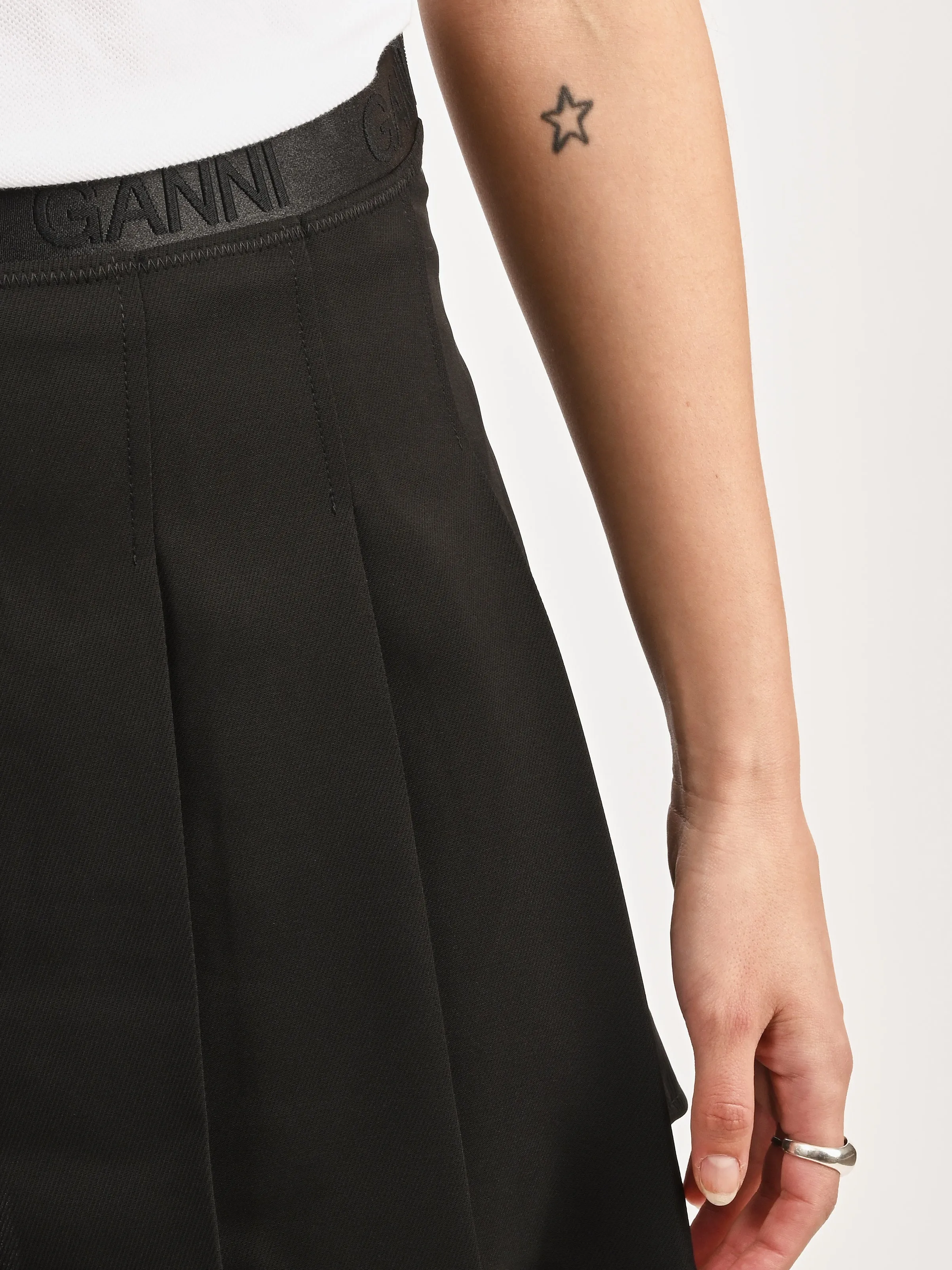 Black Light Twill Pleated Mini Skirt