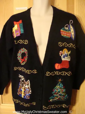 Bling Accented Cheesy Christmas Sweater Cardigan