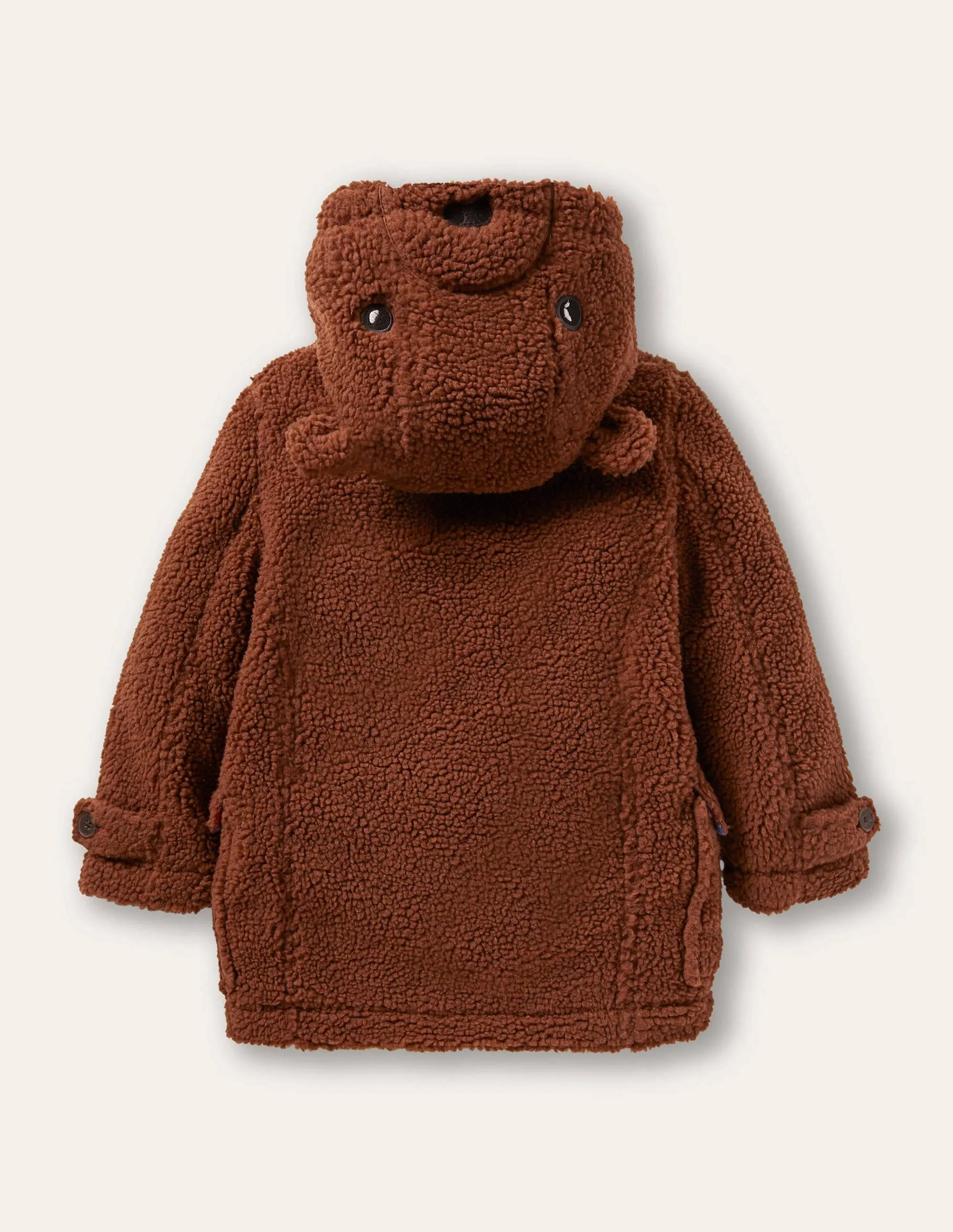 Borg Teddy Bear Duffle Coat-Natural Brown