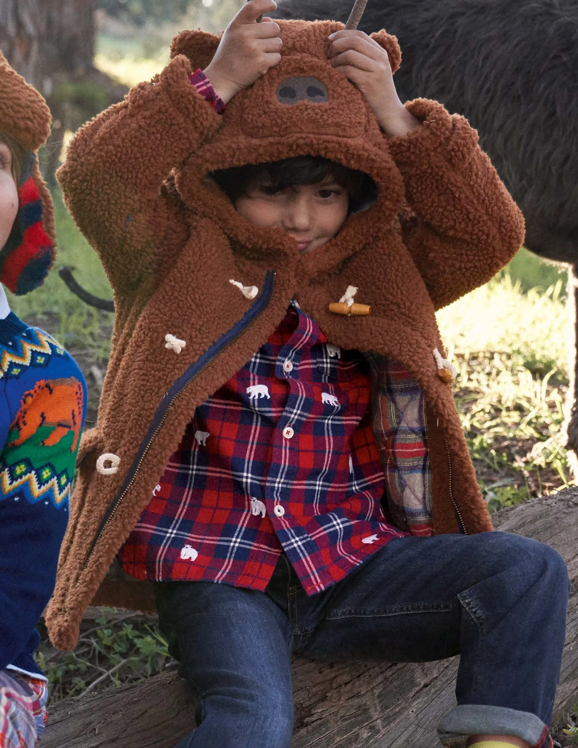 Borg Teddy Bear Duffle Coat-Natural Brown