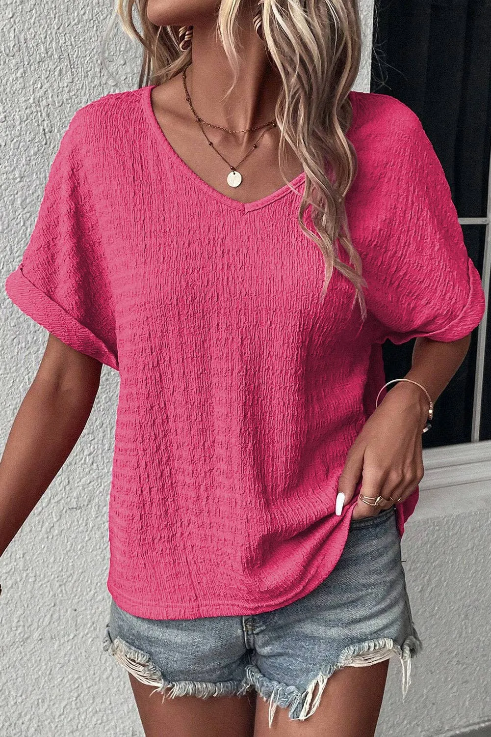 Bright Pink V-Neck Top