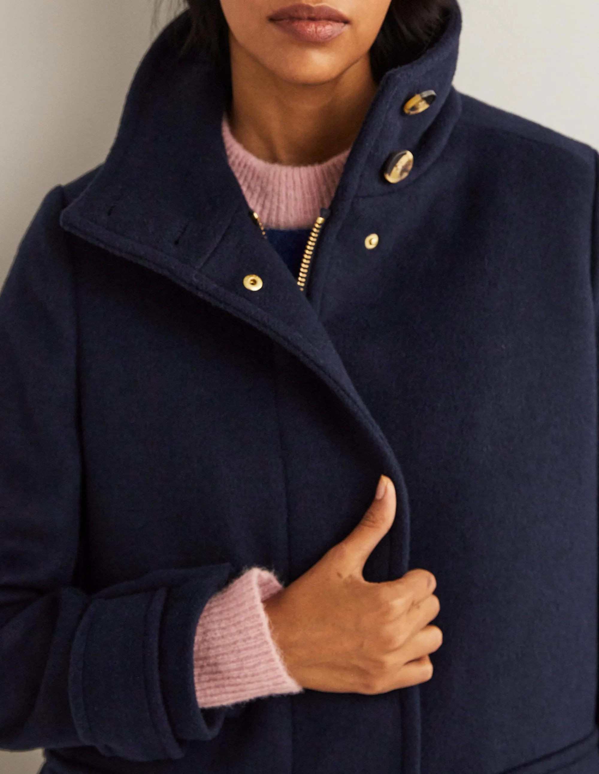 Brushed Wool Coat-Navy