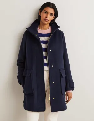 Brushed Wool Coat-Navy