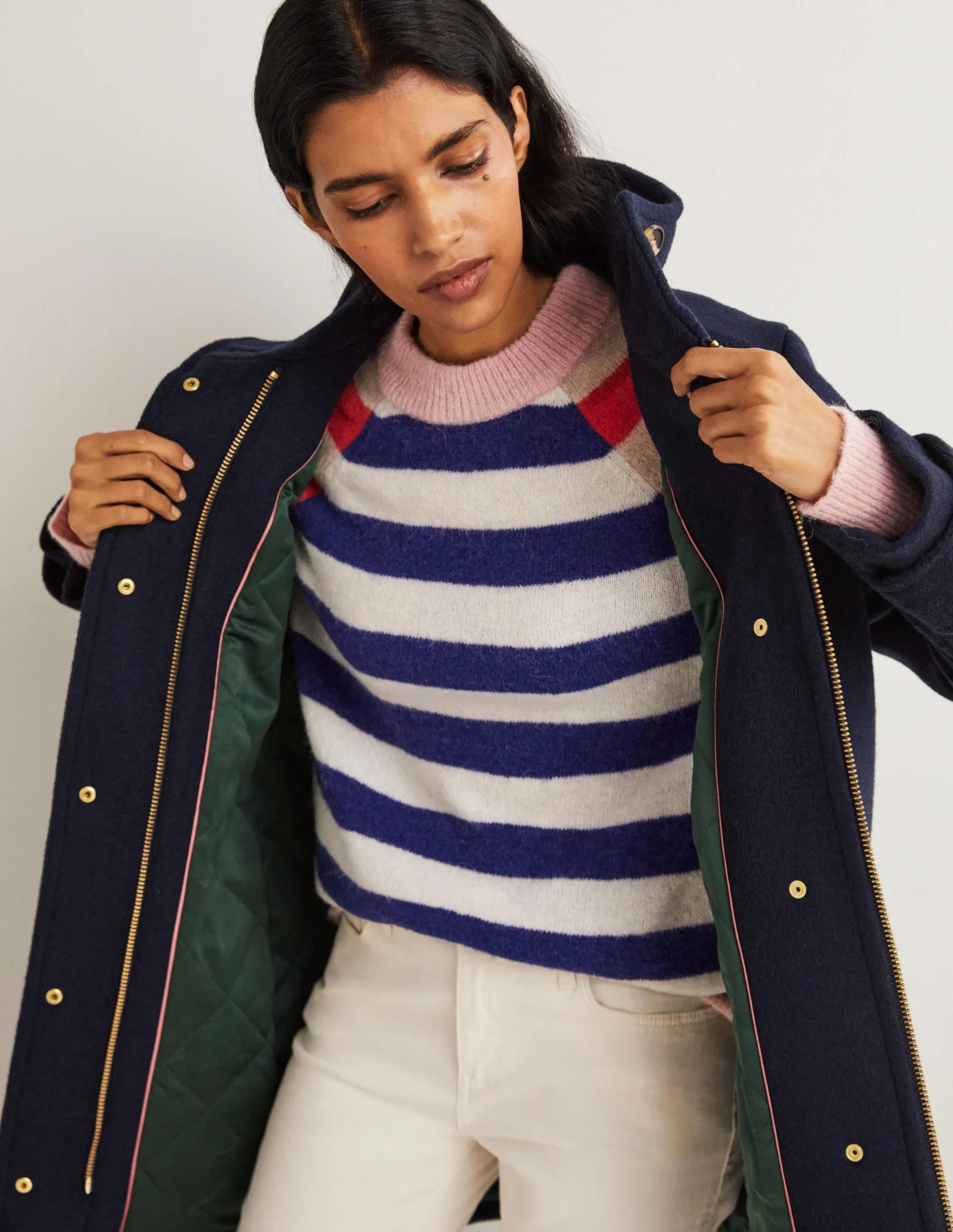 Brushed Wool Coat-Navy
