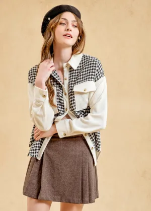 Cedar, Womens, Houndstooth Shacket, Long Sleeve, Black/Cream