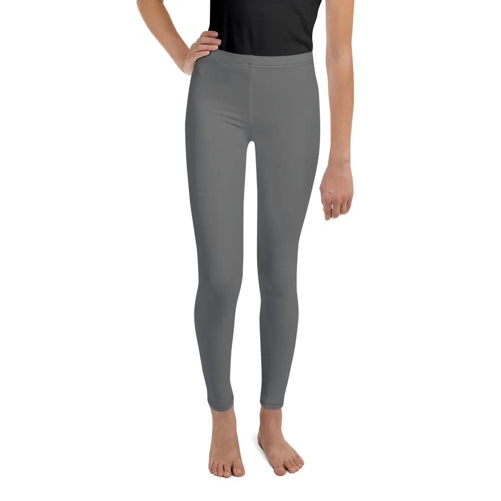 Charcoal Gray Solid Color Premium Youth Leggings Gym Sports Tights - Made in USA/EU