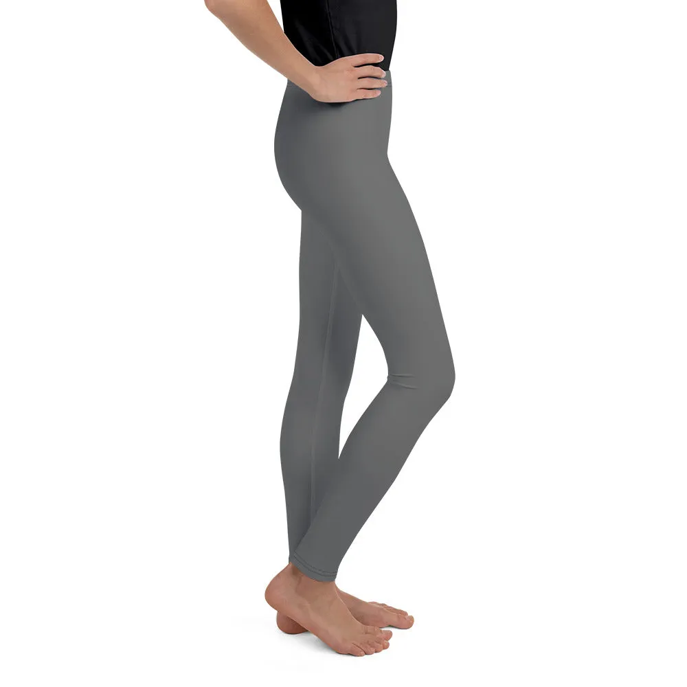 Charcoal Gray Solid Color Premium Youth Leggings Gym Sports Tights - Made in USA/EU