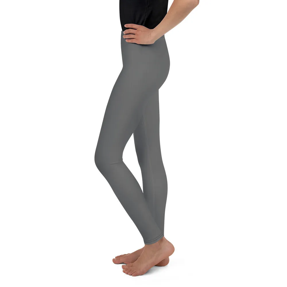 Charcoal Gray Solid Color Premium Youth Leggings Gym Sports Tights - Made in USA/EU