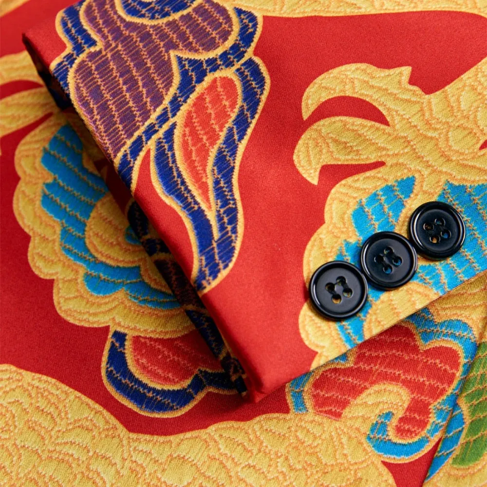 Chinese Red Gold Dragon Casual Design Men Stage Blazer