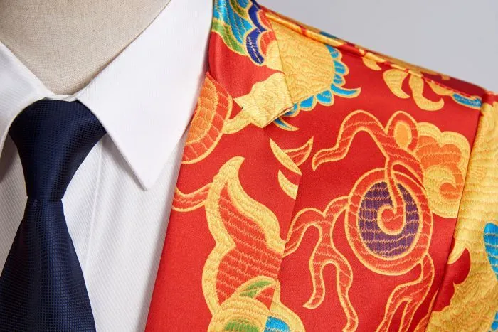 Chinese Red Gold Dragon Casual Design Men Stage Blazer
