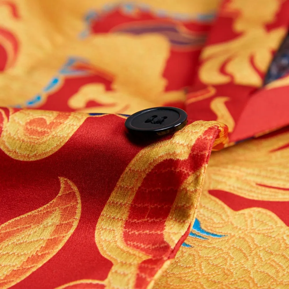 Chinese Red Gold Dragon Casual Design Men Stage Blazer