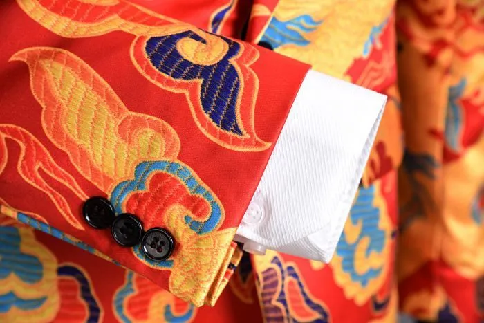 Chinese Red Gold Dragon Casual Design Men Stage Blazer