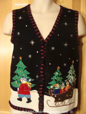 Christmas Sweater Vest with Snowman Sleigh