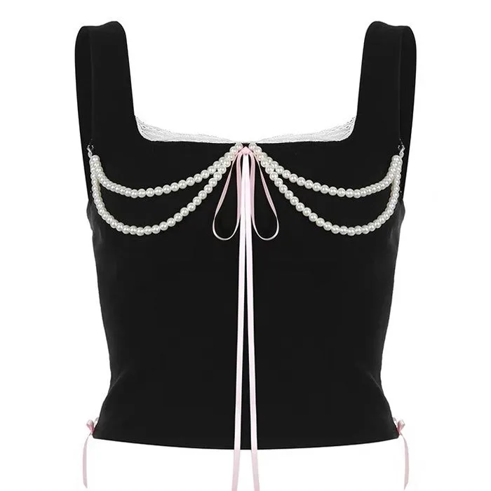 Coquette Bow Pearl Bustier Top