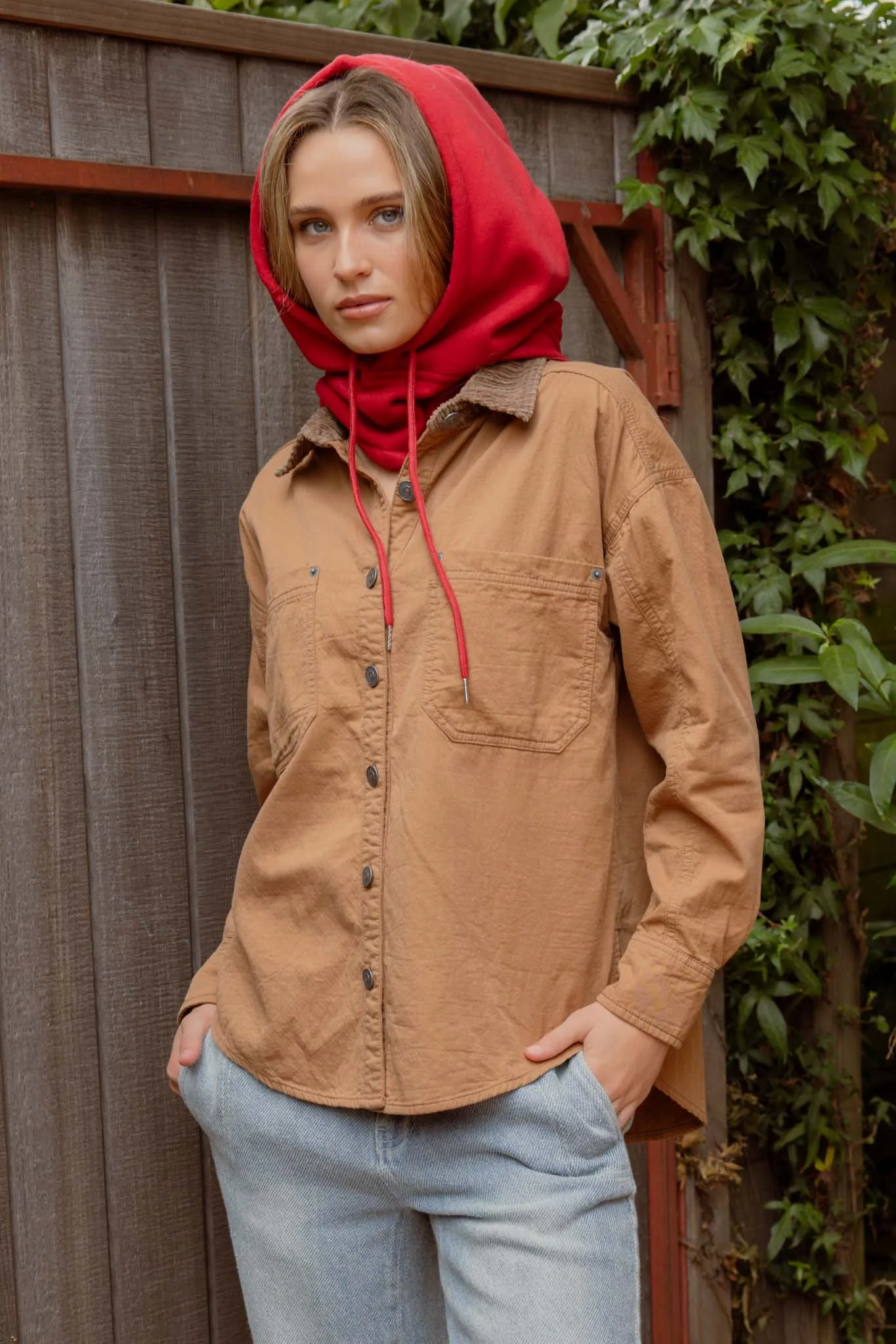 CORDUROY COLLAR BUTTON DOWN LONG SLEEVE SHACKET