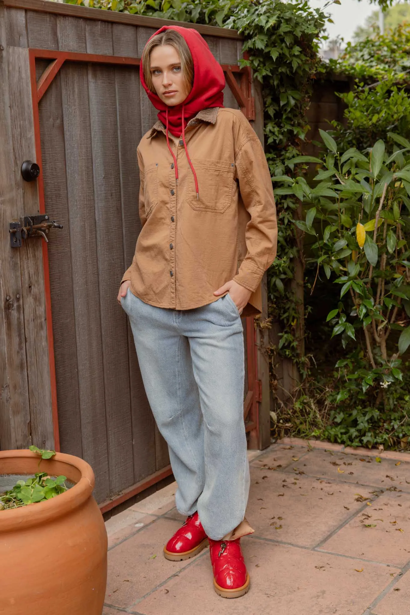 CORDUROY COLLAR BUTTON DOWN LONG SLEEVE SHACKET