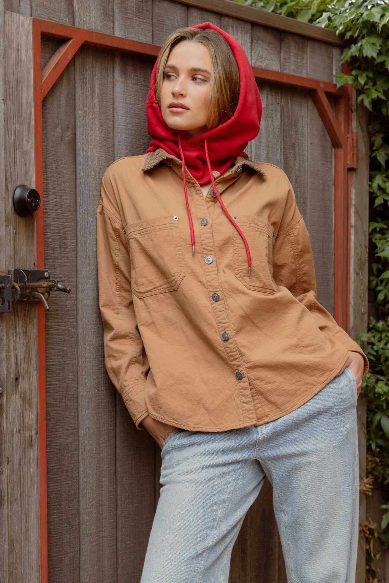 CORDUROY COLLAR BUTTON DOWN LONG SLEEVE SHACKET