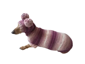 Dachshund costume sweater and hat with two pompoms