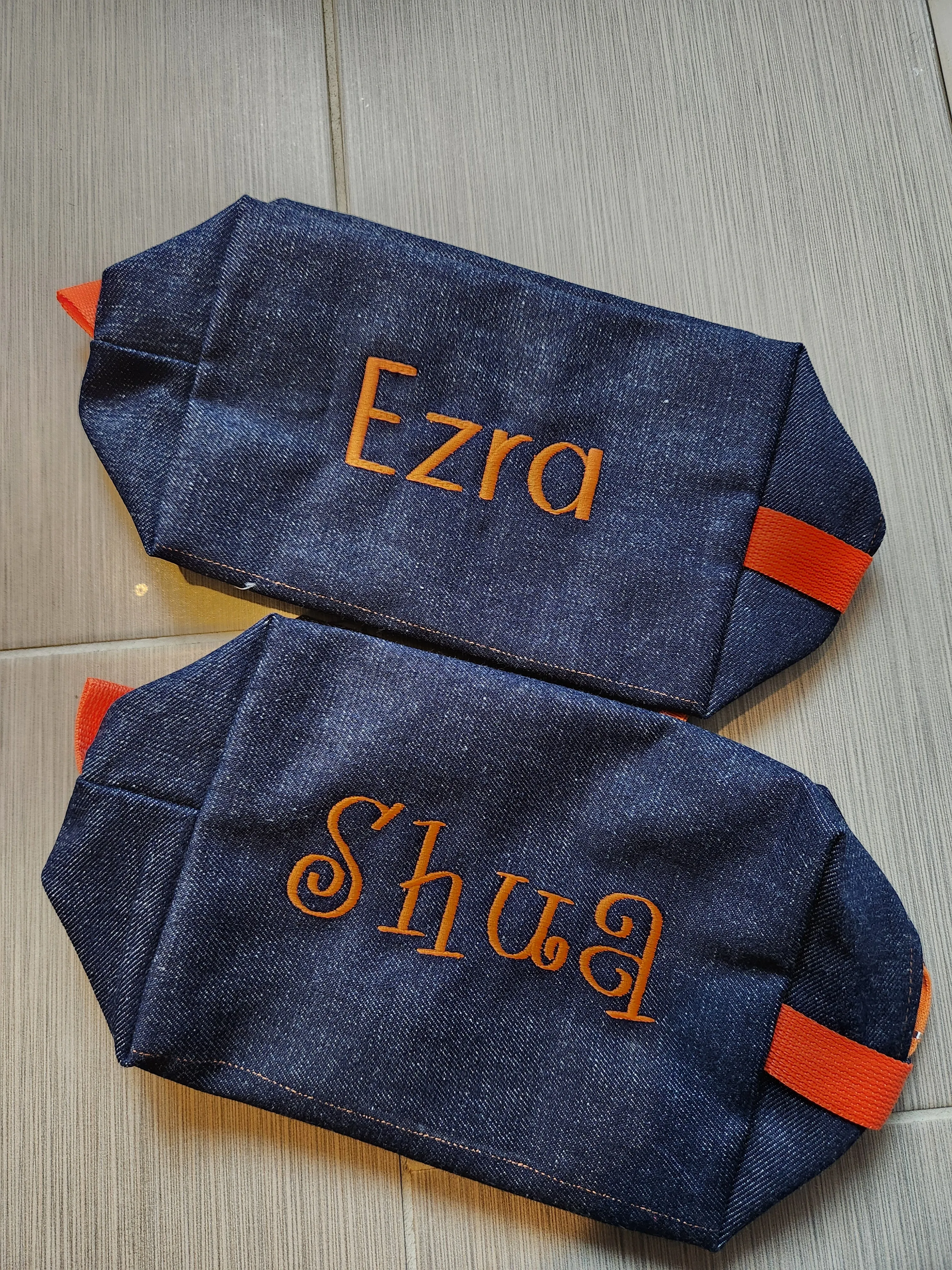 Denim with Orange Toiletry Bag