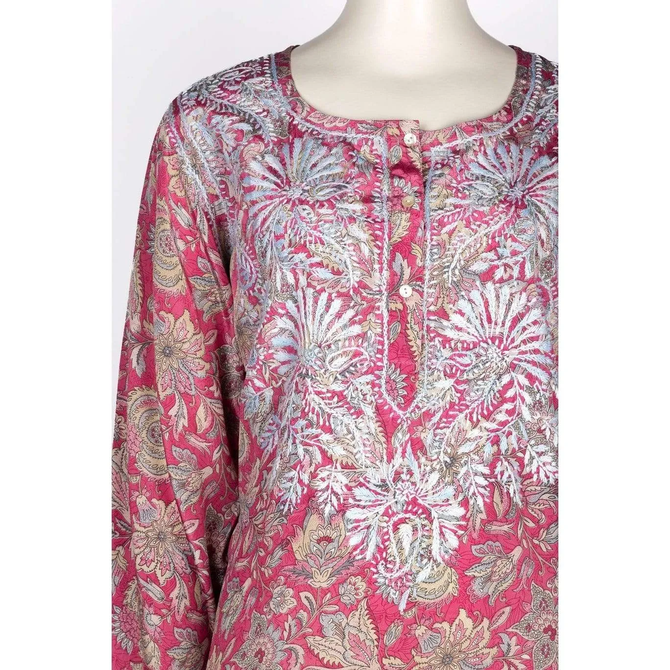Dolma Pink/Grey Hand Embroidered Silk Blend Tunic