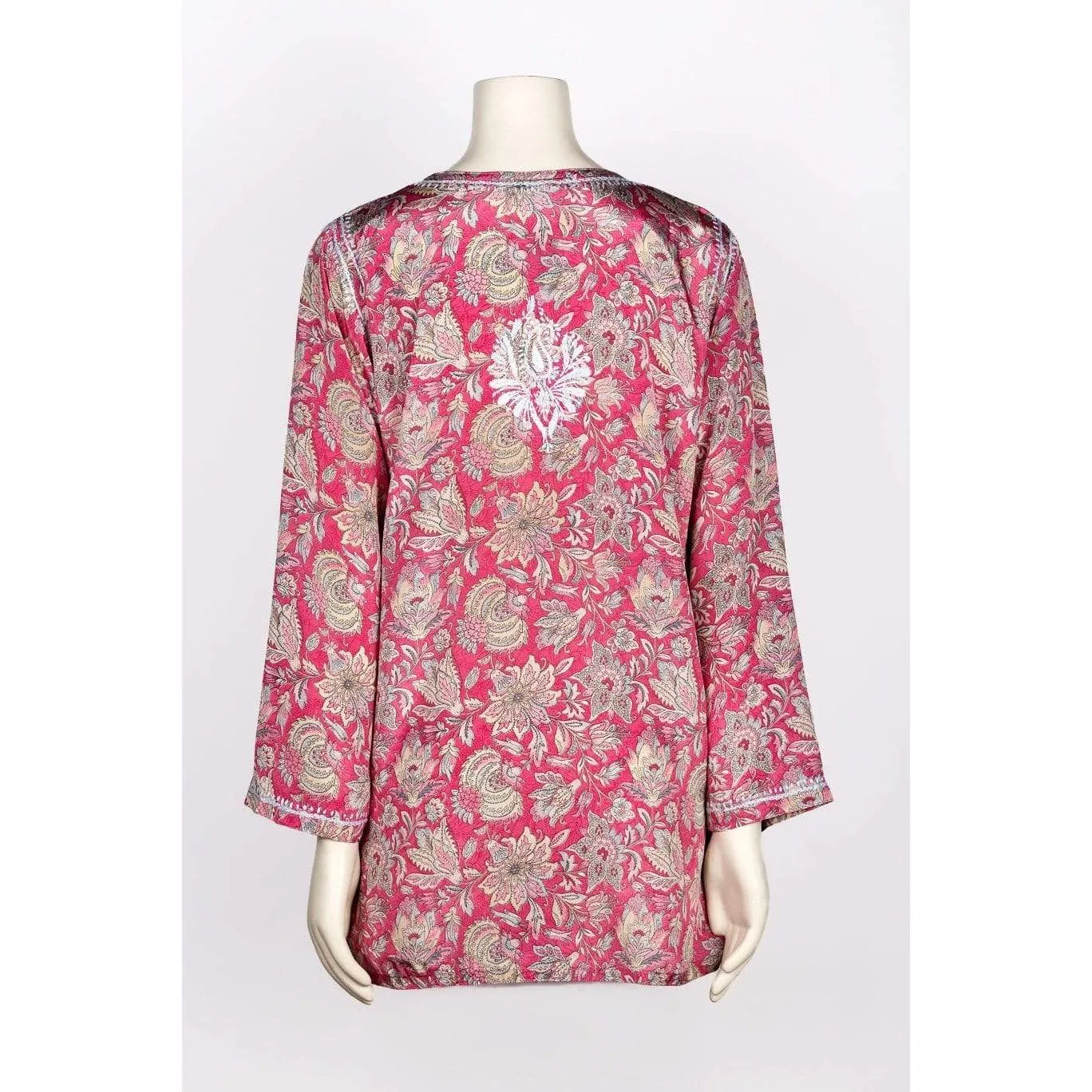 Dolma Pink/Grey Hand Embroidered Silk Blend Tunic