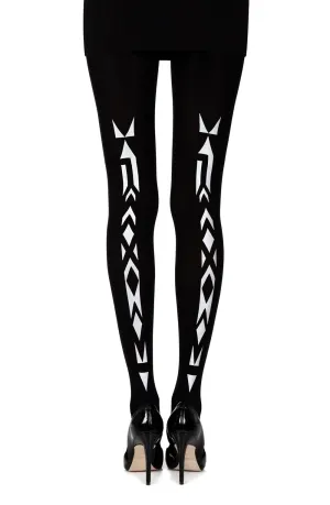 Elegant Opaque Ethnic Tribal Silver Print 120 Denier Black Tights