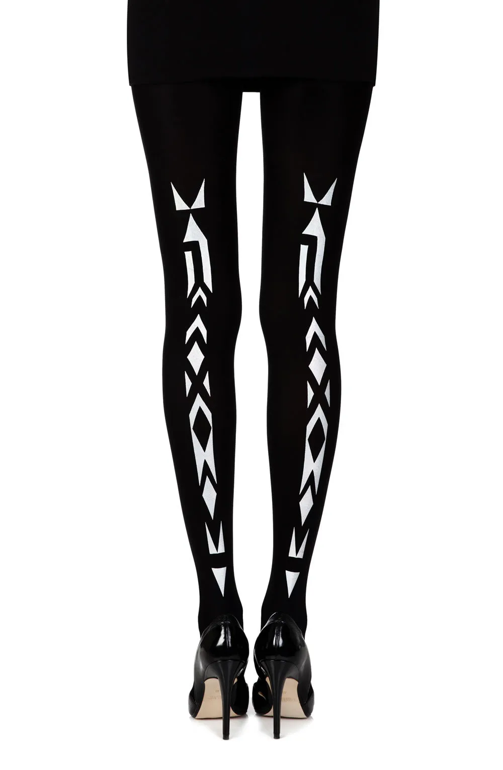 Elegant Opaque Ethnic Tribal Silver Print 120 Denier Black Tights