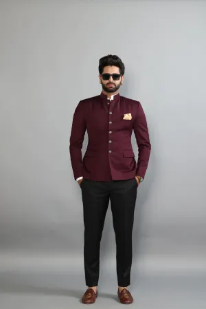 Elegant Wine Jodhpuri Band gala with Black Trouser |Terry Rayon| Perfect for Wedding and Party Wear|