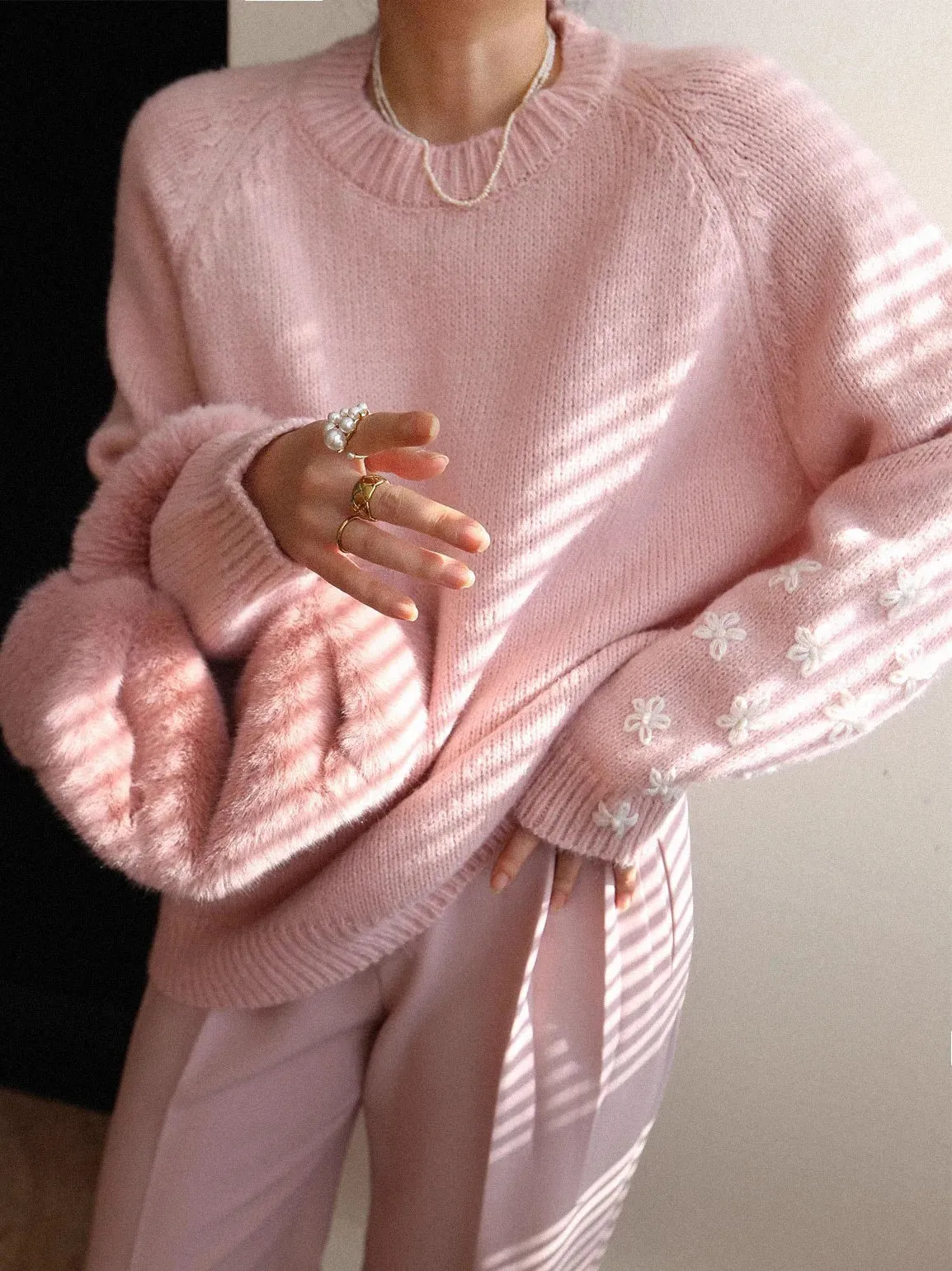 Fashion Flower Embroidery Knitted Sweater For Women Chic Long Sleeve O Neck Pullover Jumper 2023 Fall Winter Sweet Tops C-306