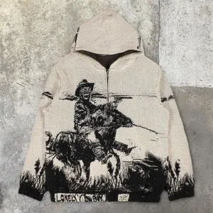 Fashion vintage zip print hoodie