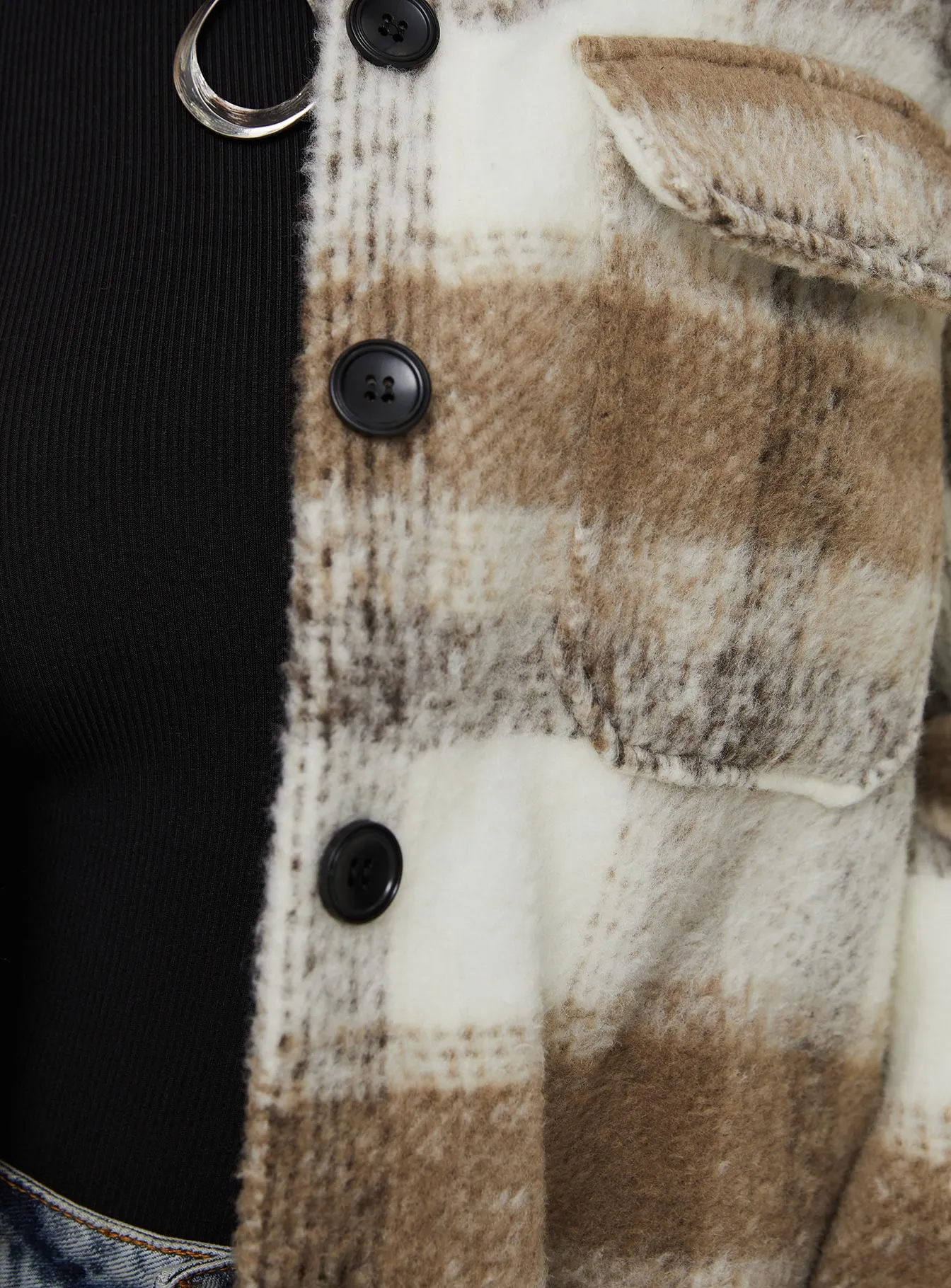 Fashionkova Kreppel Plaid Shacket Brown