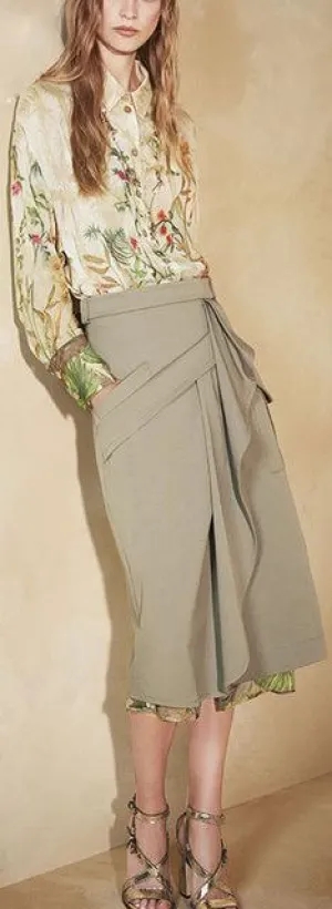 Floral Print Shirt-Dress & Ruffle Wrap Skirt Set