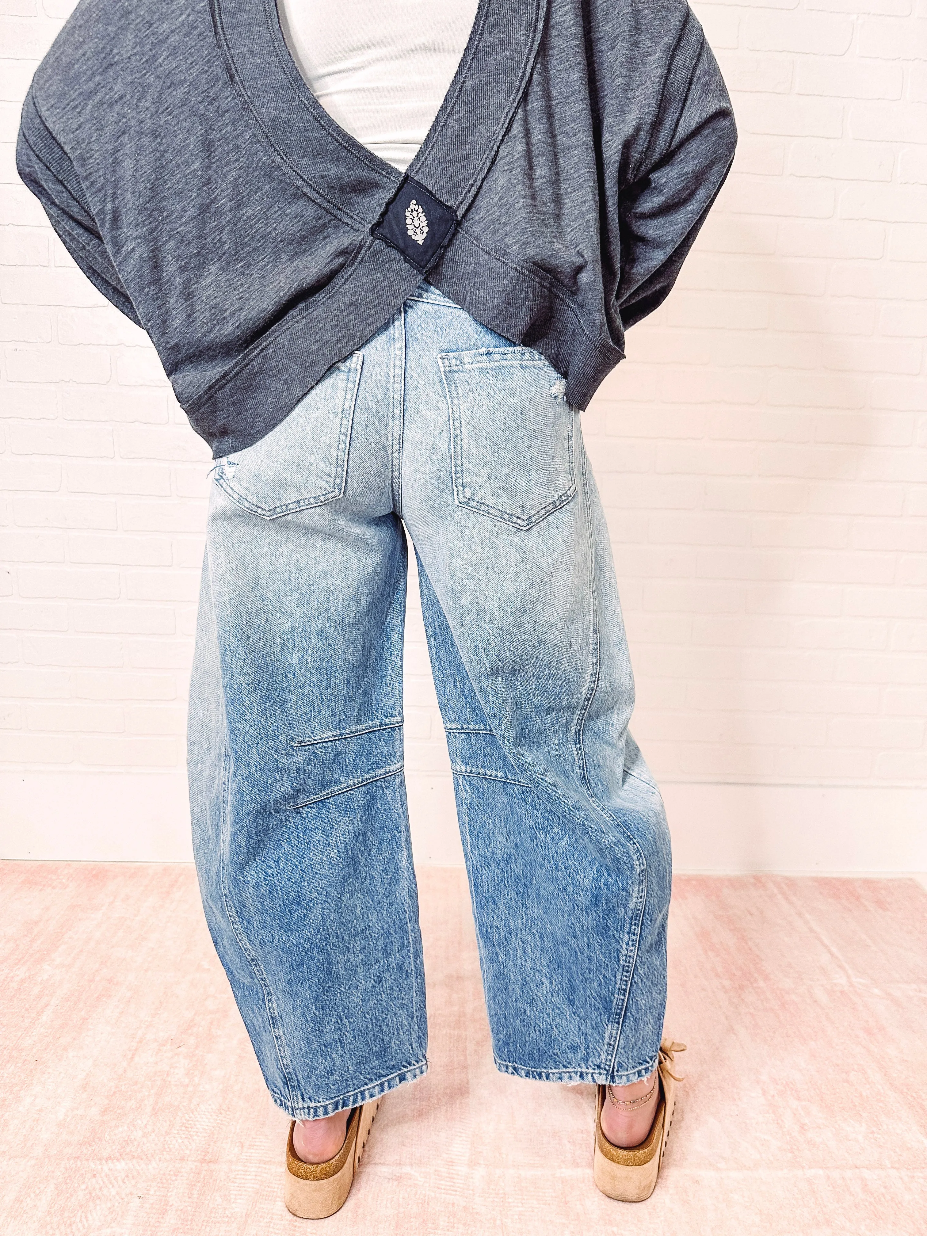 Free People Good Luck Mid Rise Barrel Jean