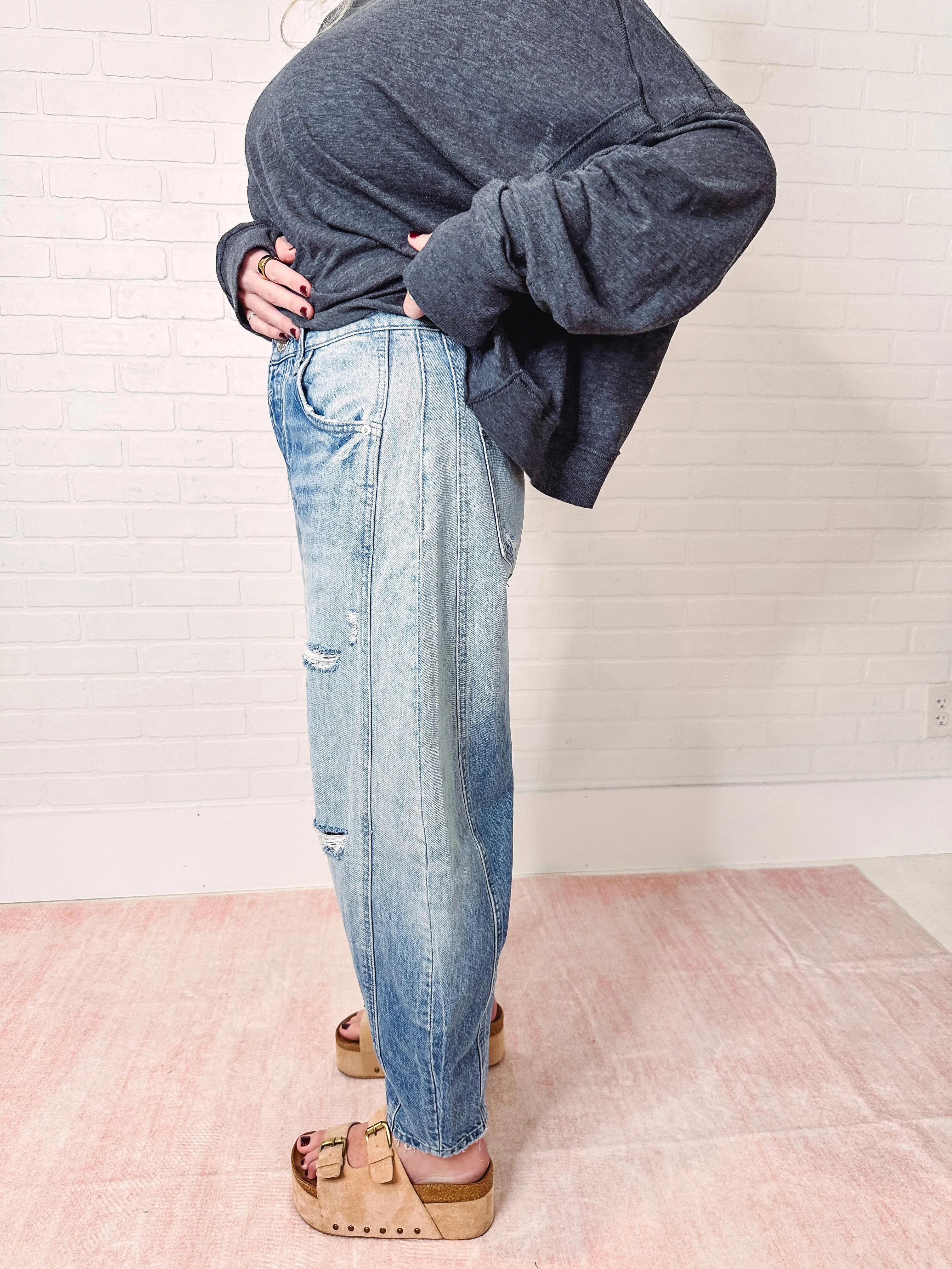Free People Good Luck Mid Rise Barrel Jean