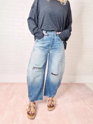 Free People Good Luck Mid Rise Barrel Jean