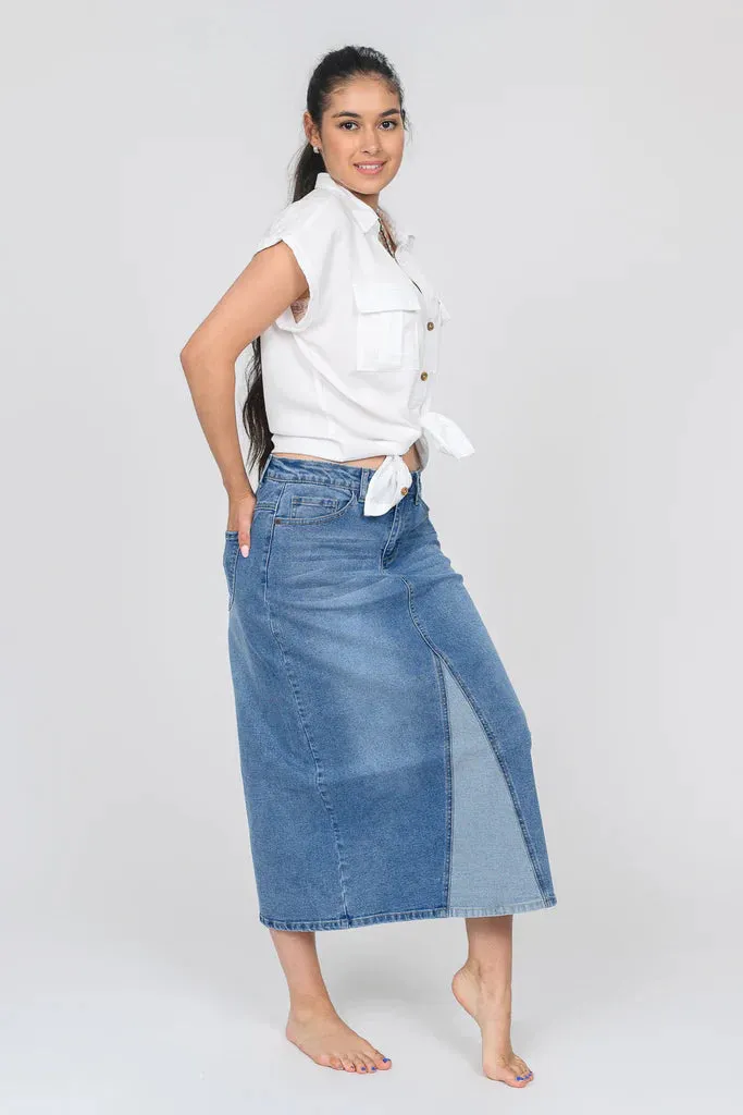 FRONT INSERT BACK SLIT DENIM SKIRT