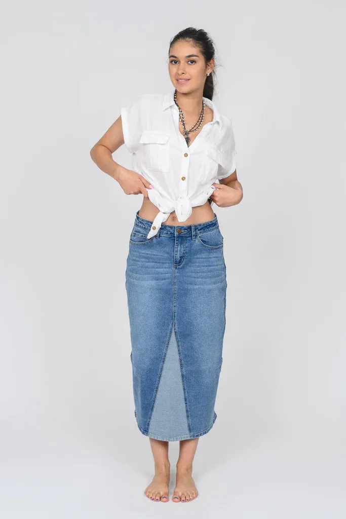 FRONT INSERT BACK SLIT DENIM SKIRT