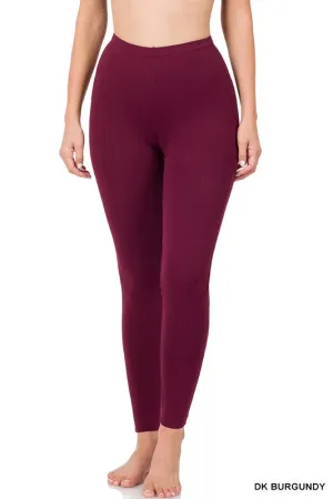 Full Length Cotton Leggings - Dark Burgundy