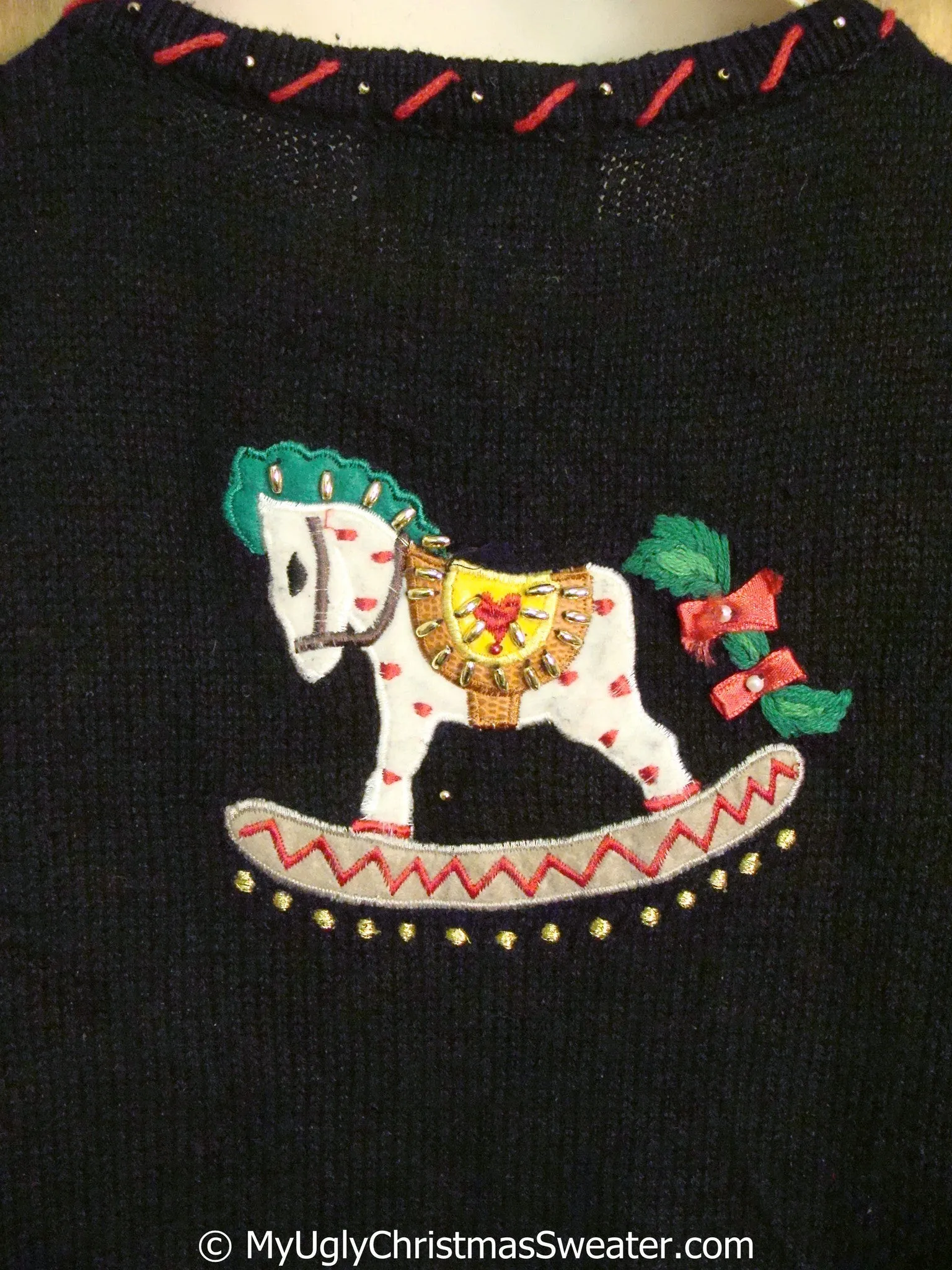 Fun Bling Cheap Christmas Sweater Vest with Rocking Horse