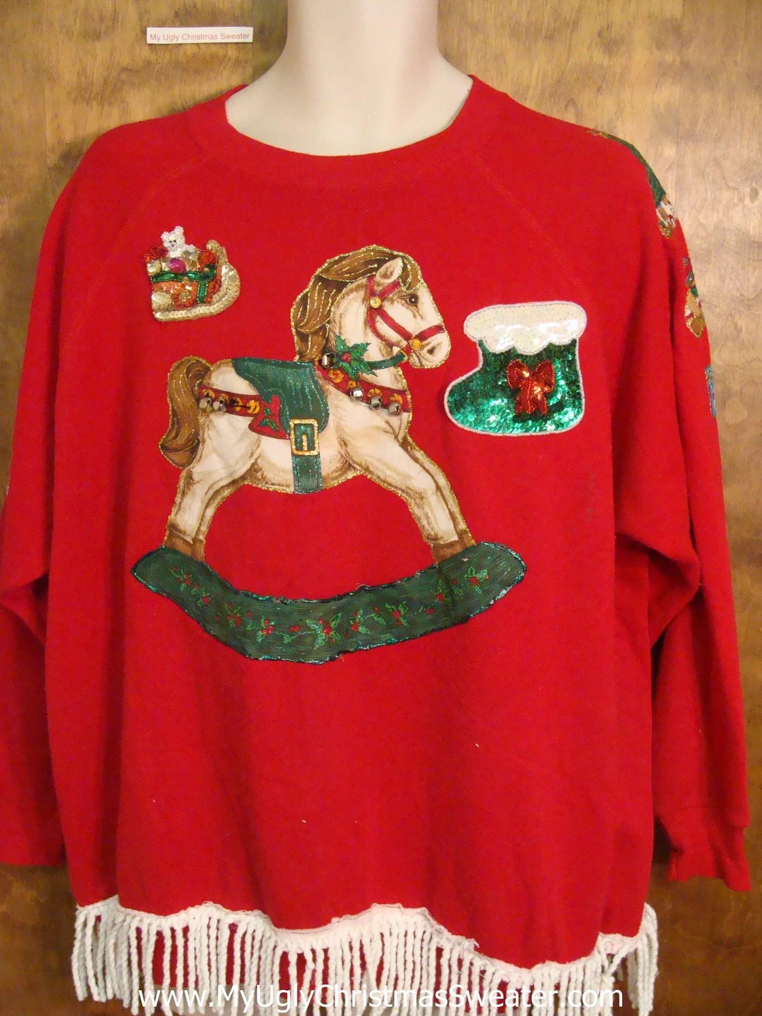 Funny 80s Rocking Horse Home Crafted Ugly Christmas Sweatshirt