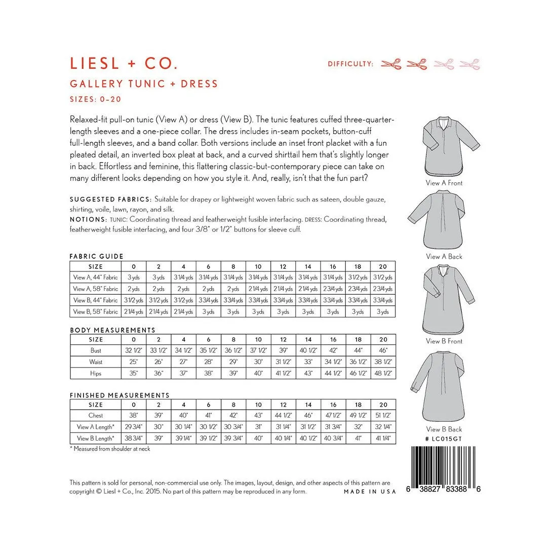 Gallery Tunic & Dress Pattern, Liesl & Co.